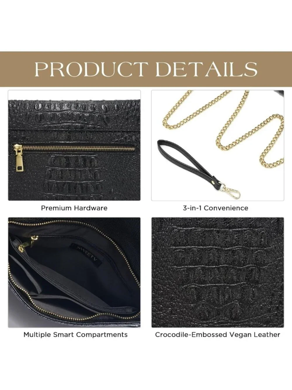 Elegant Crocodile Pattern Evening Clutch Wristlet Wallet for Women - Formal